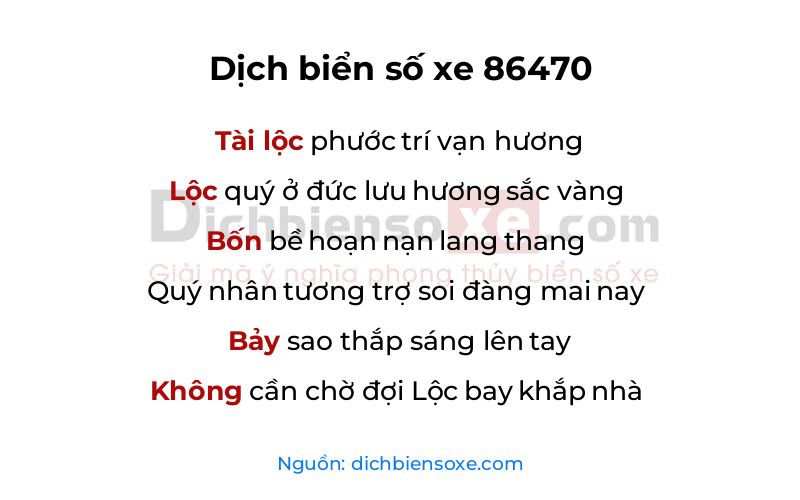 Dịch thơ biển số 86470