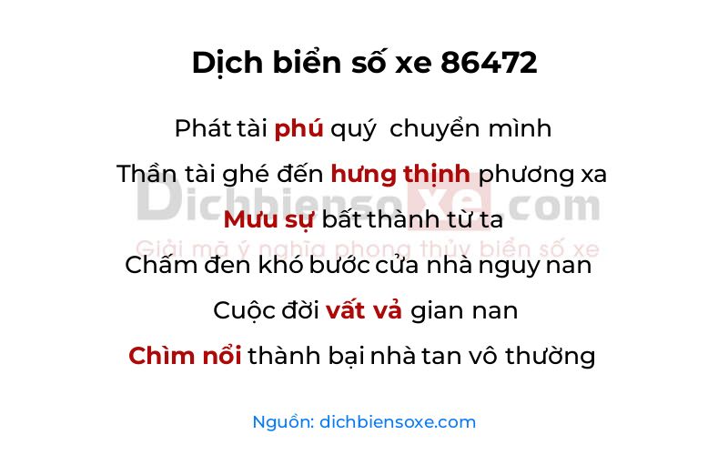Dịch thơ biển số 86472