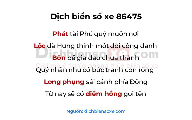 Dịch thơ biển số 86475