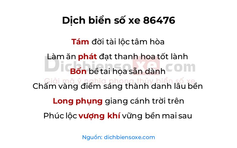 Dịch thơ biển số 86476