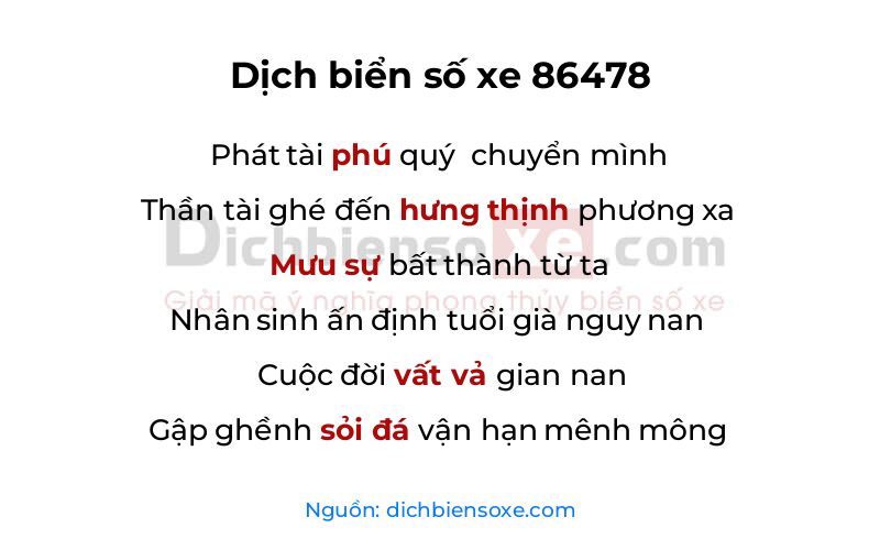 Dịch thơ biển số 86478