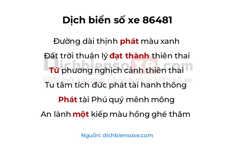 Dịch thơ biển số 86481