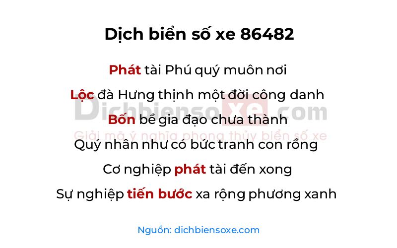Dịch thơ biển số 86482
