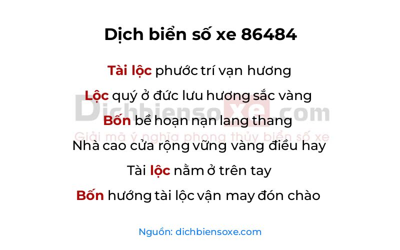 Dịch thơ biển số 86484
