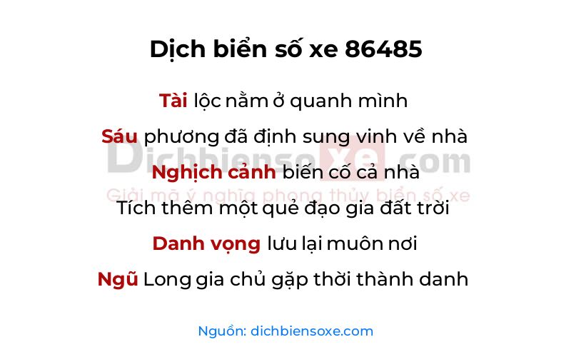 Dịch thơ biển số 86485