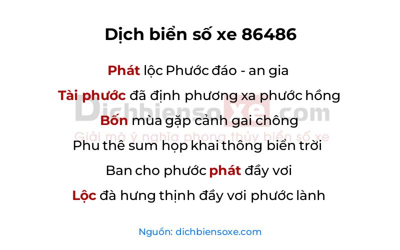 Dịch thơ biển số 86486