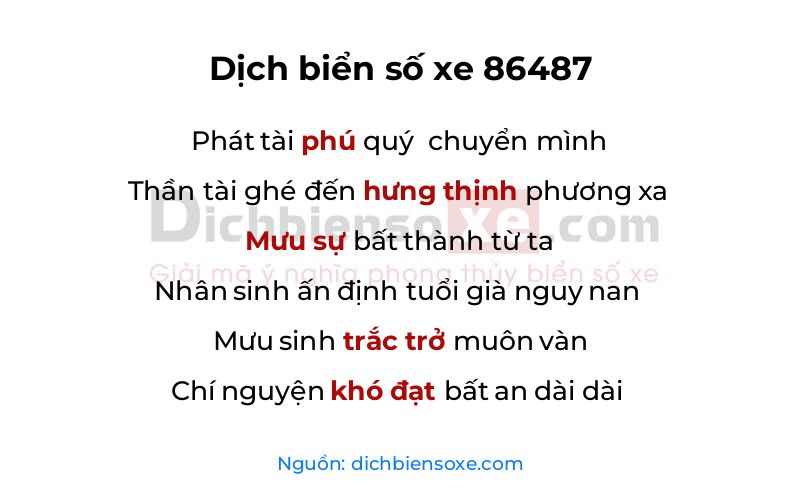 Dịch thơ biển số 86487