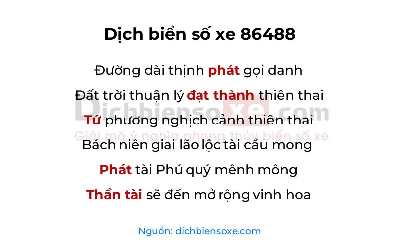 Dịch thơ biển số 86488