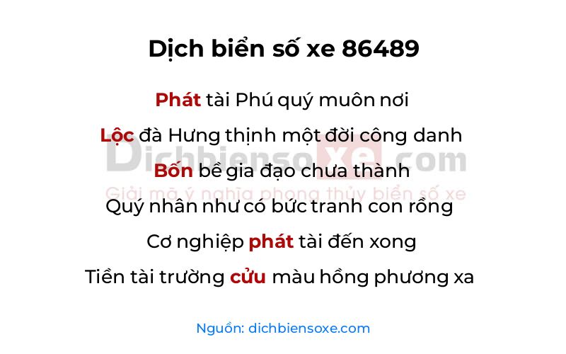 Dịch thơ biển số 86489