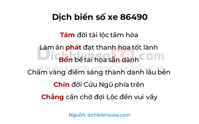 Dịch thơ biển số 86490