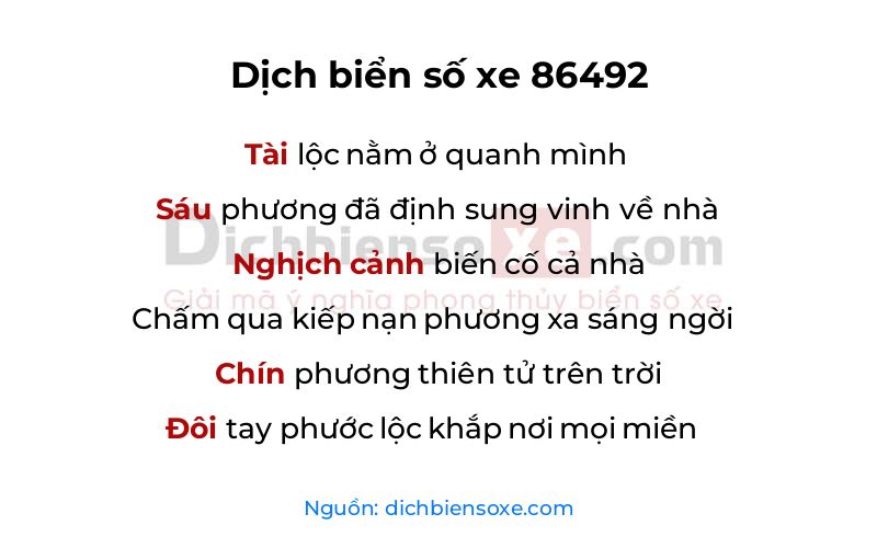 Dịch thơ biển số 86492