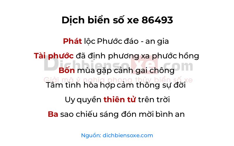 Dịch thơ biển số 86493