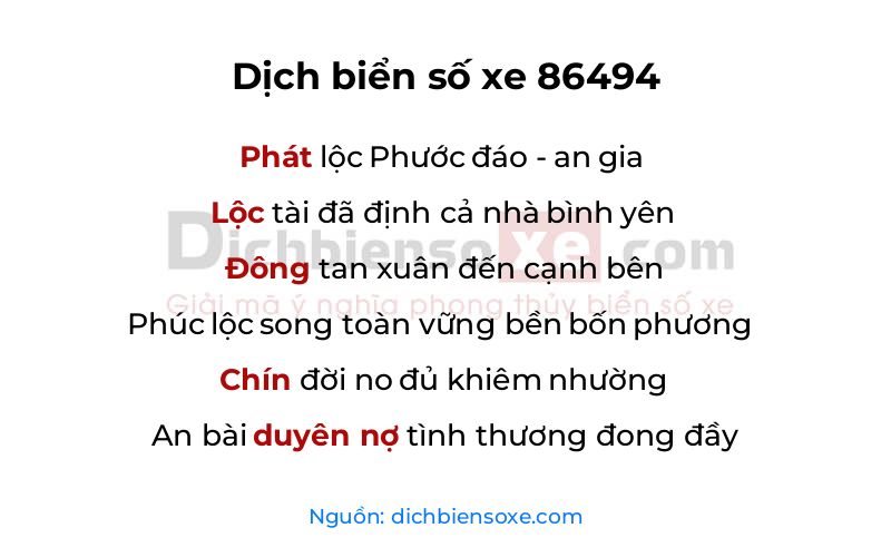 Dịch thơ biển số 86494