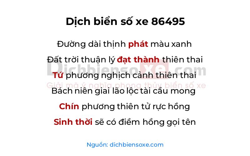 Dịch thơ biển số 86495