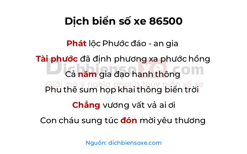 Dịch thơ biển số 86500