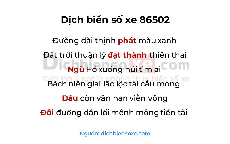 Dịch thơ biển số 86502