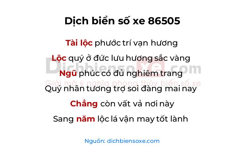 Dịch thơ biển số 86505