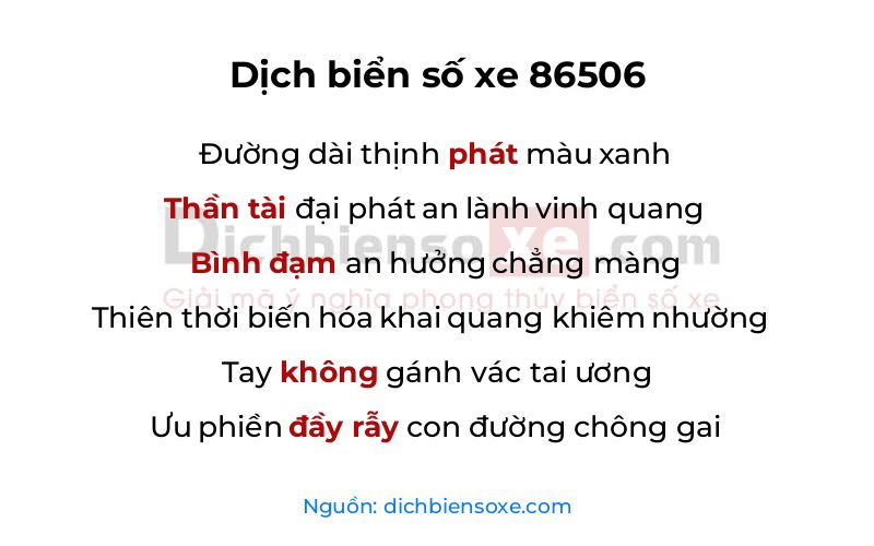 Dịch thơ biển số 86506
