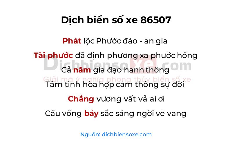 Dịch thơ biển số 86507