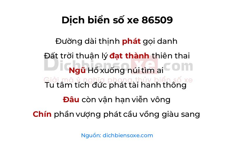 Dịch thơ biển số 86509