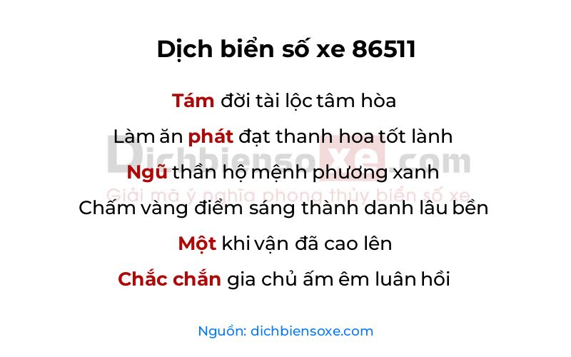 Dịch thơ biển số 86511