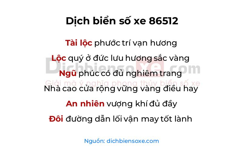 Dịch thơ biển số 86512