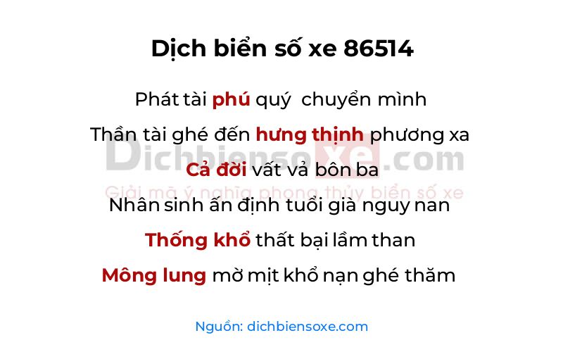 Dịch thơ biển số 86514