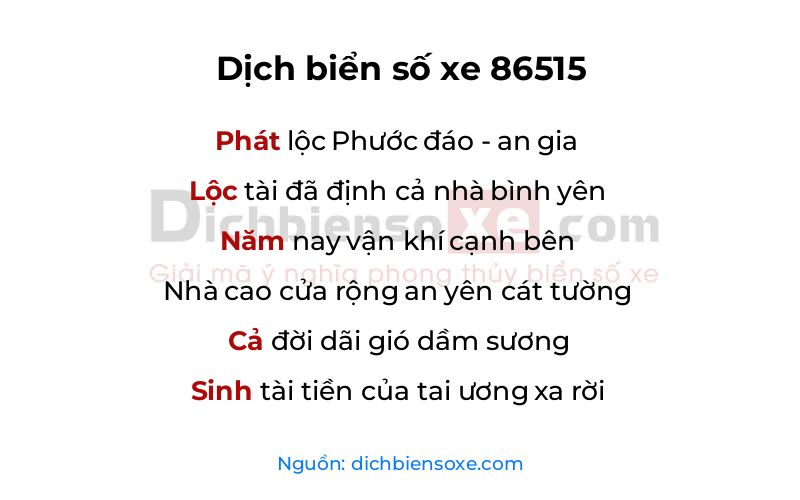 Dịch thơ biển số 86515