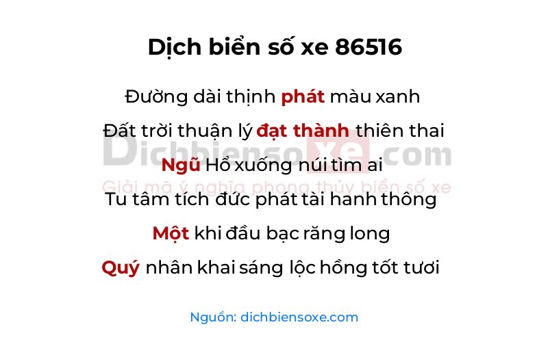 Dịch thơ biển số 86516