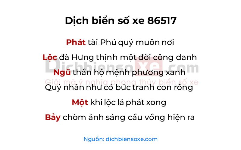 Dịch thơ biển số 86517