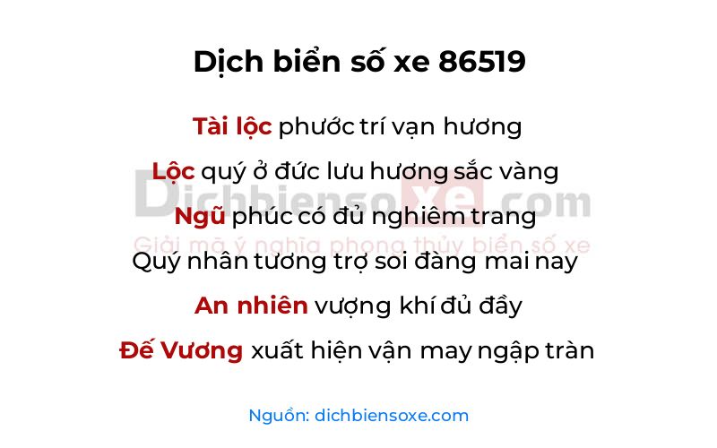 Dịch thơ biển số 86519