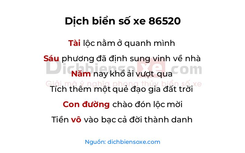 Dịch thơ biển số 86520