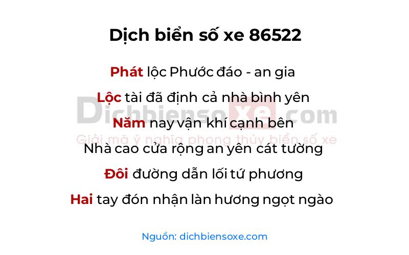 Dịch thơ biển số 86522