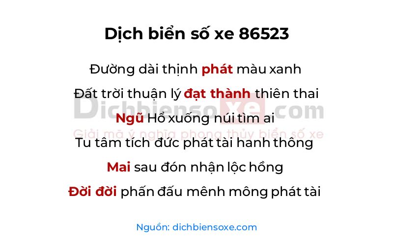 Dịch thơ biển số 86523