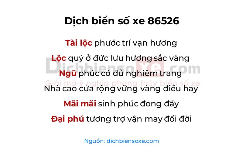 Dịch thơ biển số 86526