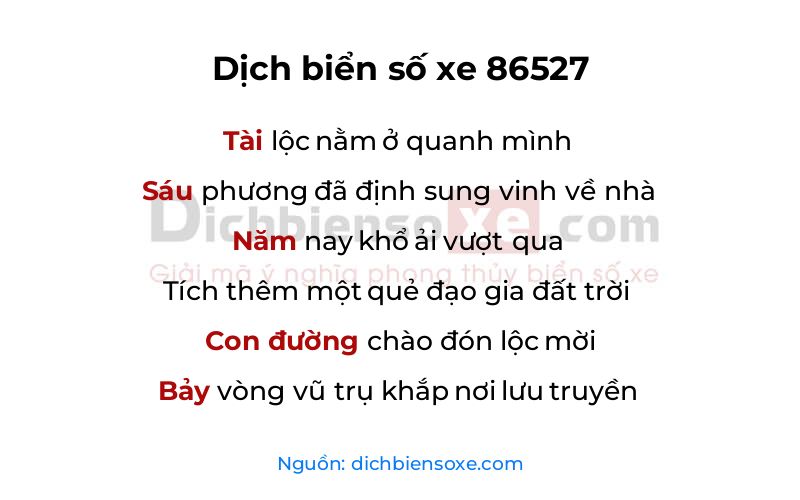 Dịch thơ biển số 86527