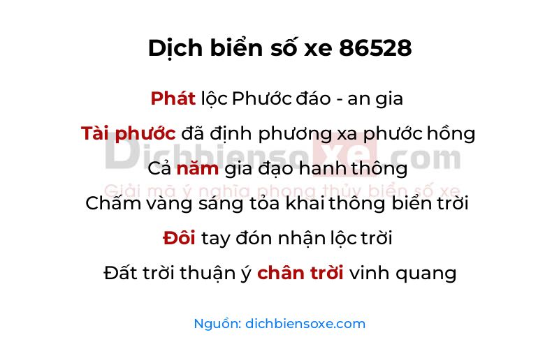 Dịch thơ biển số 86528