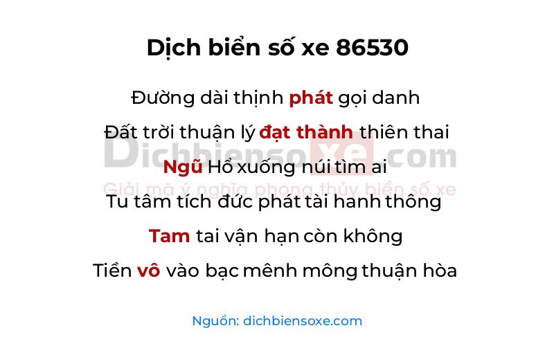 Dịch thơ biển số 86530