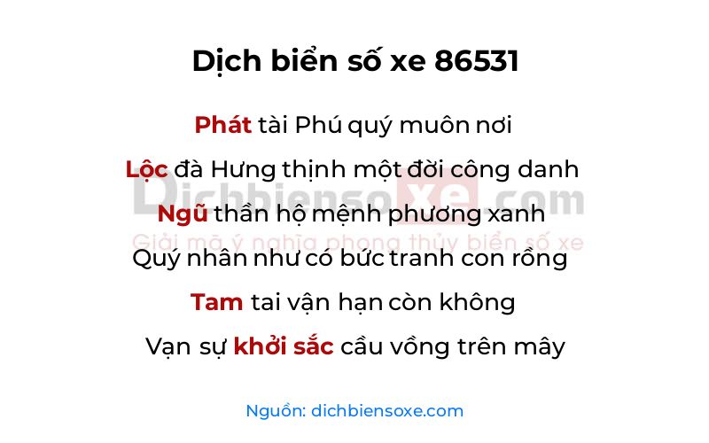 Dịch thơ biển số 86531