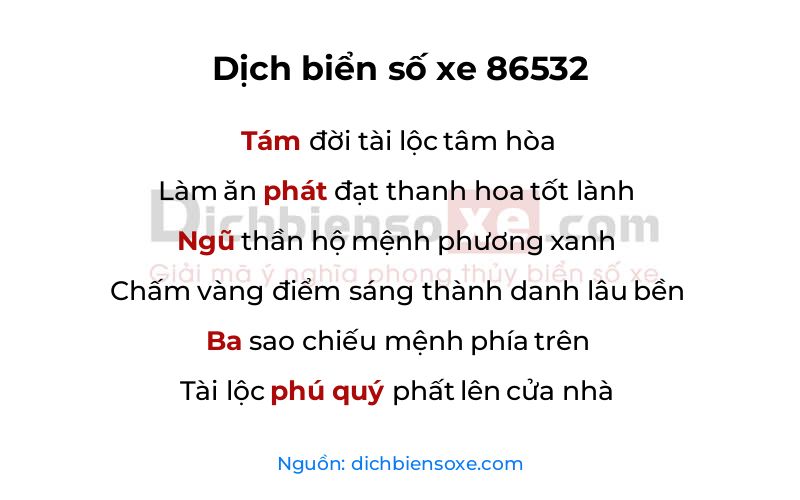 Dịch thơ biển số 86532