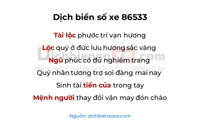 Dịch thơ biển số 86533