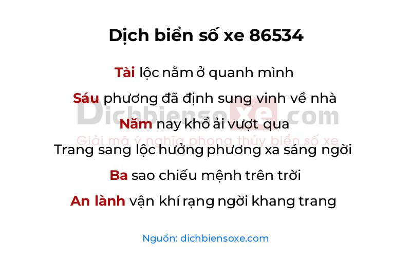 Dịch thơ biển số 86534