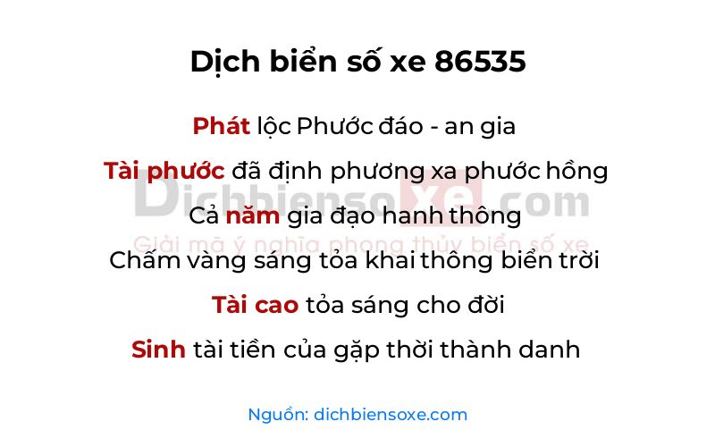 Dịch thơ biển số 86535