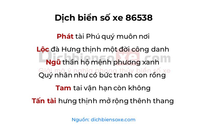 Dịch thơ biển số 86538