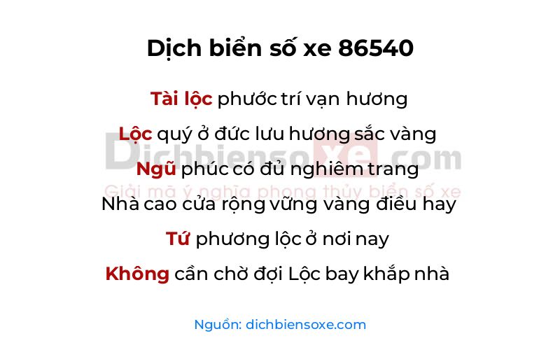 Dịch thơ biển số 86540