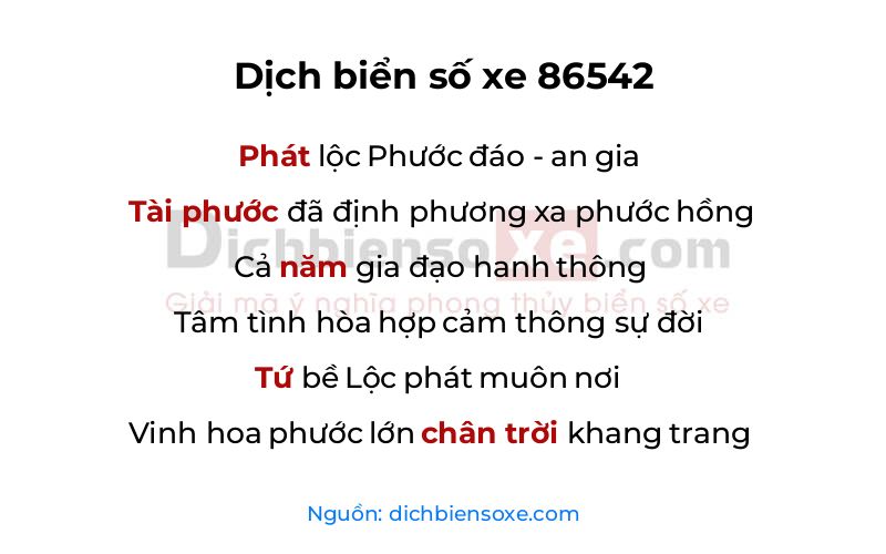 Dịch thơ biển số 86542
