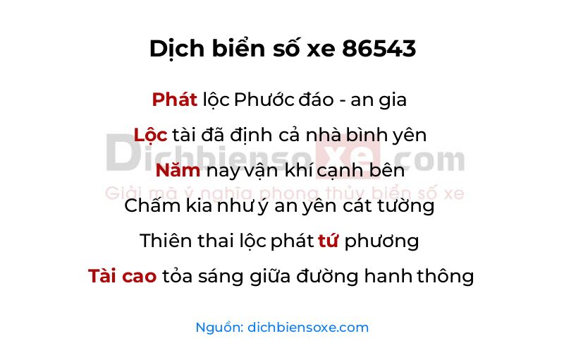 Dịch thơ biển số 86543