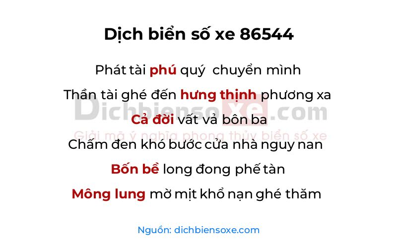 Dịch thơ biển số 86544