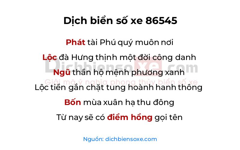 Dịch thơ biển số 86545