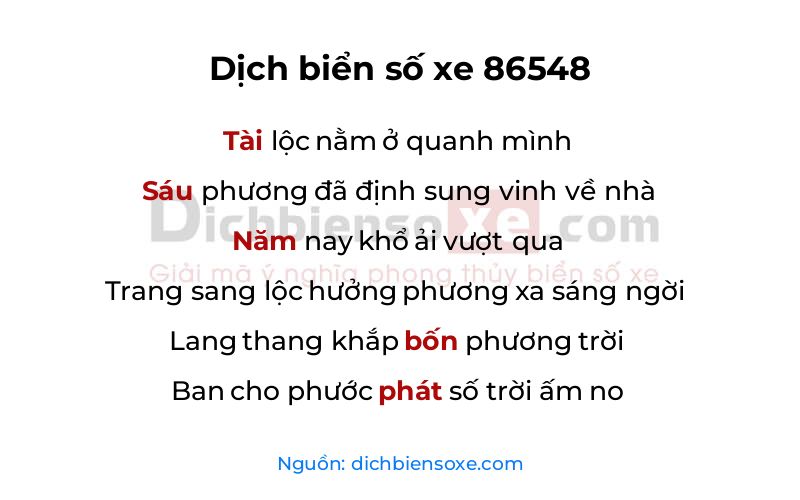 Dịch thơ biển số 86548